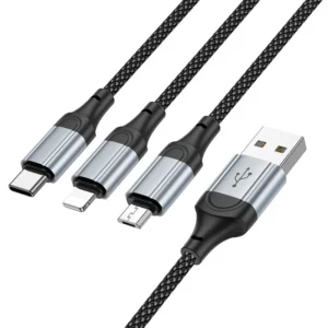 Hoco X102 Fresh 3-in-1 braided multi-charging cable USB-A to Lightning Type-C and Micro USB 1m