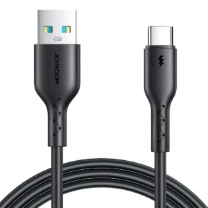 Joyroom S-A26 USB to Type-C fast charging data cable in black with reinforced strain relief connectors