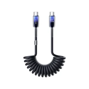 Joyroom S-A43 coiled black USB-C to USB-C fast charging cable 60W Power Delivery transparent housing connectors