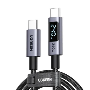 Ugreen 240W USB-C to USB-C black nylon braided fast charging cable with real-time LED wattage display