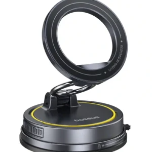 Baseus VC2 Flex magnetic car mount suction cup version attached to dashboard holding smartphone securely